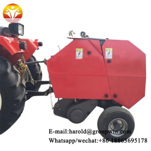 Lawn mower with mini round hay baler machine